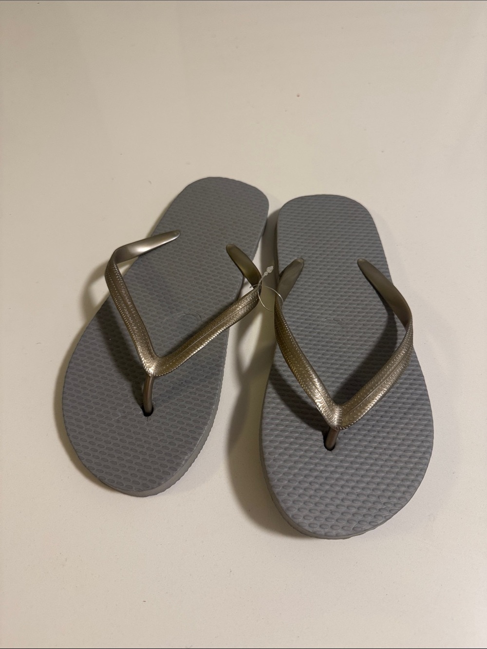 Simple Gray Flip Flop Sandals with Metallic Straps